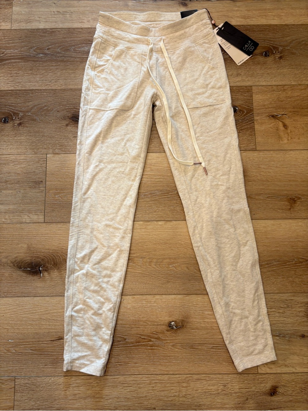 CALIA Effortless Mid Rise Jogger Legging in Heathered Cream w/ Drawstring. Sz XS